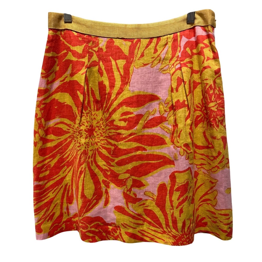 Anthropologie Linen Mini Skirt Pink Orange Yellow Boho Size 6 - Picture 2 of 12
